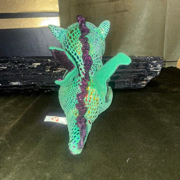 Ty Beanie Boo Cinder Dragon Plush – EUC NWOT – Green & Purple Sparkle - Picture 3 of 4